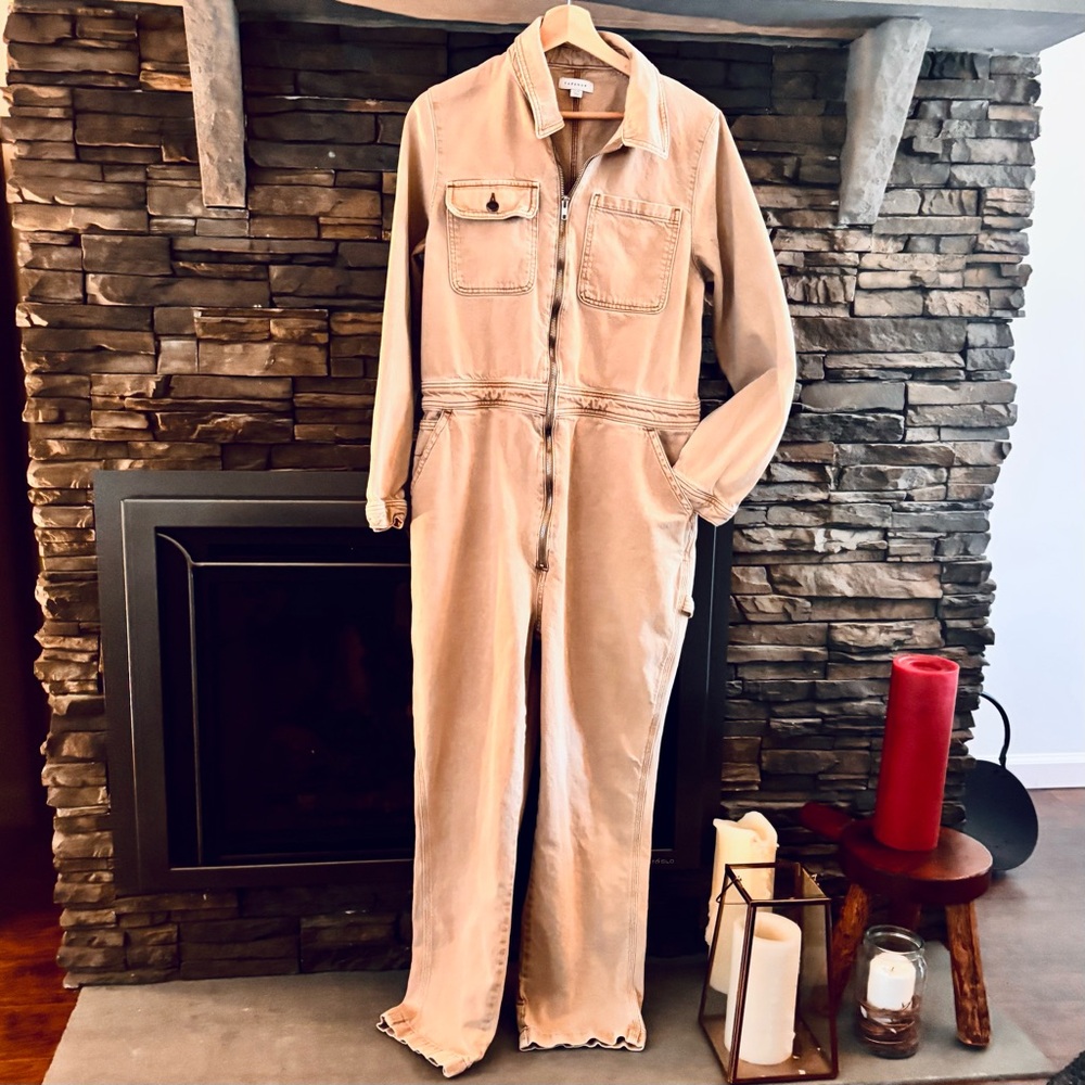 TOPSHOP - ⚠️Long Sleeve,Non-stretch, Tan Denim Boilersuit - Women’s Size 12 - Picture 3 of 6